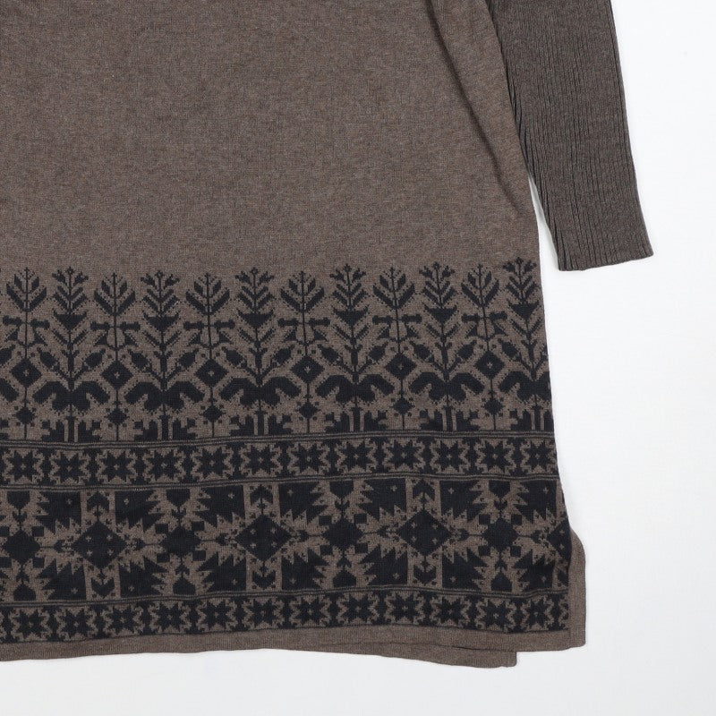 Peruvian Connection Women Brown XS Pima Cotton Fair Isle Tunic Jumper