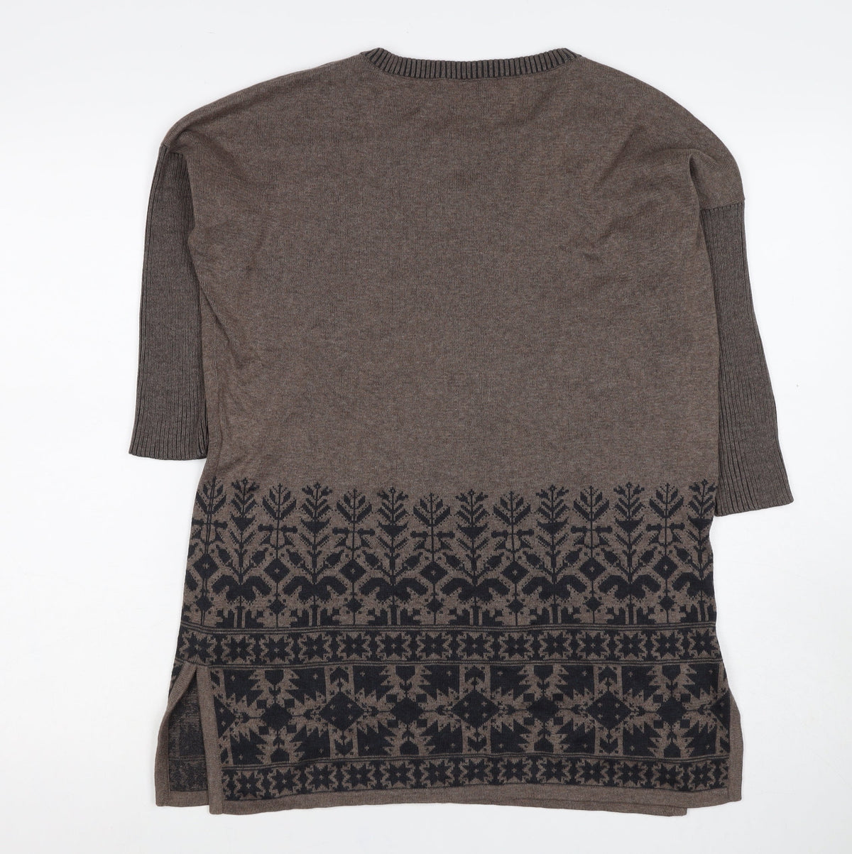 Peruvian Connection Women Brown XS Pima Cotton Fair Isle Tunic Jumper