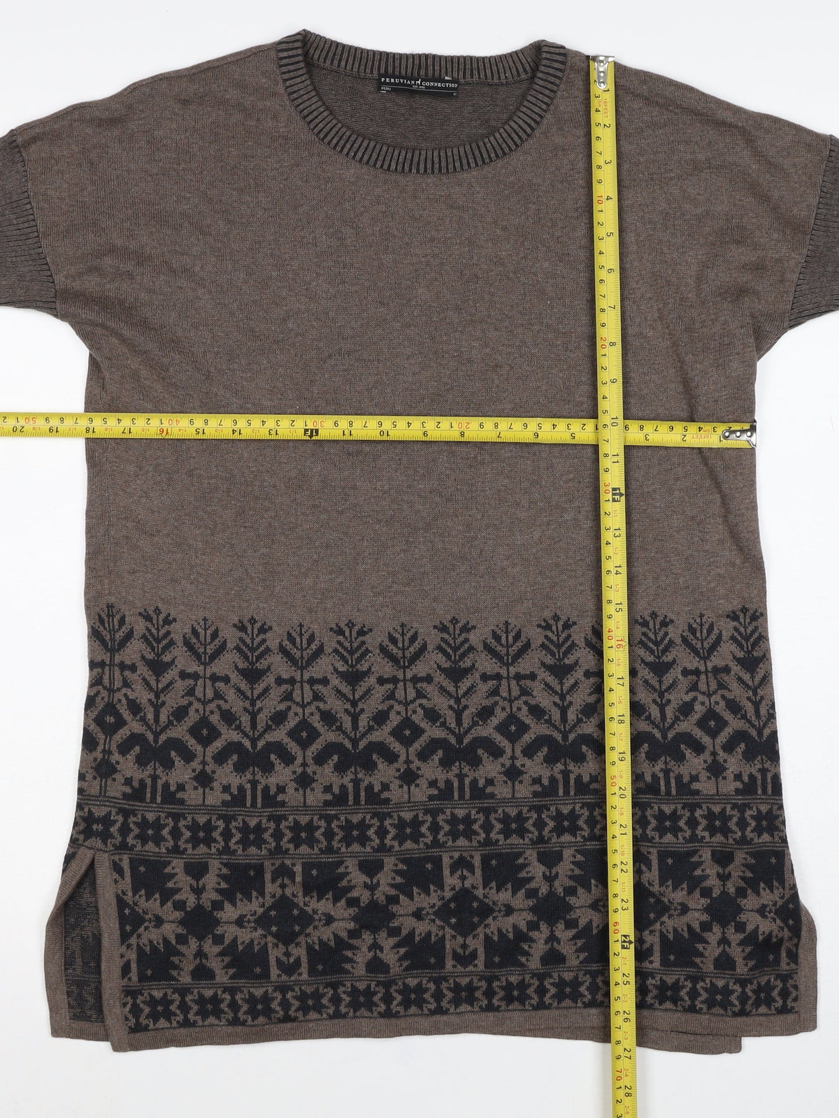 Peruvian Connection Women Brown XS Pima Cotton Fair Isle Tunic Jumper