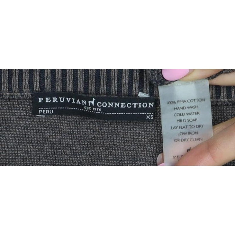 Peruvian Connection Women Brown XS Pima Cotton Fair Isle Tunic Jumper