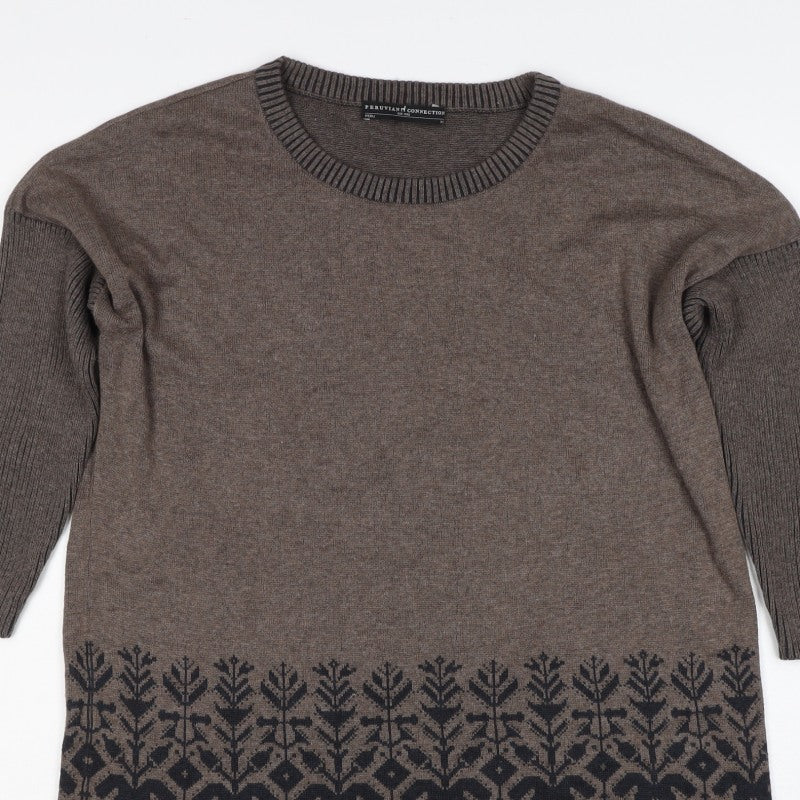 Peruvian Connection Women Brown XS Pima Cotton Fair Isle Tunic Jumper