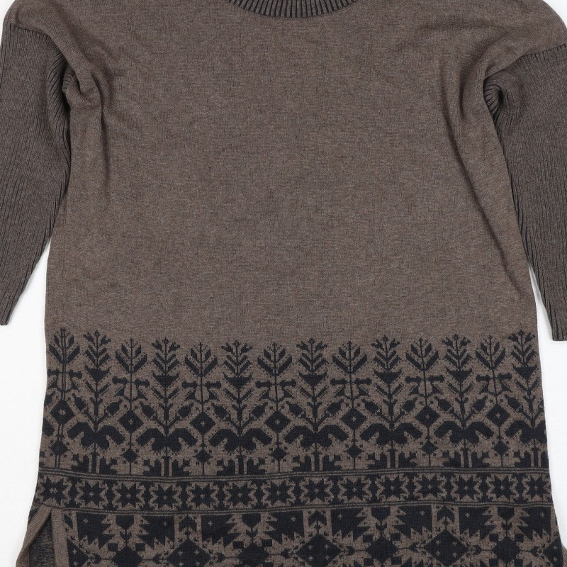 Peruvian Connection Women Brown XS Pima Cotton Fair Isle Tunic Jumper