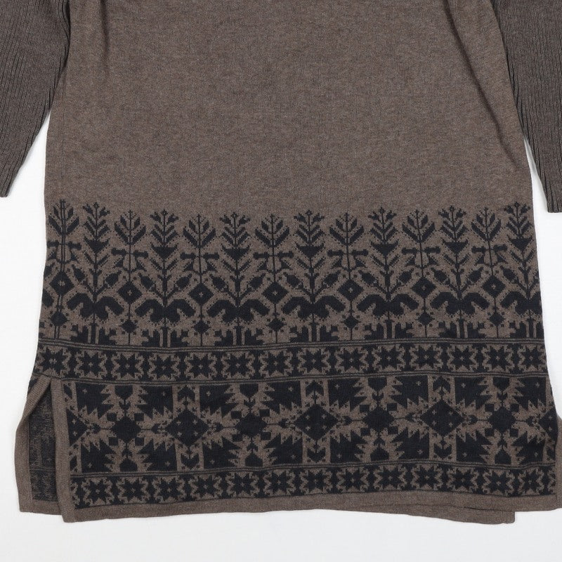 Peruvian Connection Women Brown XS Pima Cotton Fair Isle Tunic Jumper