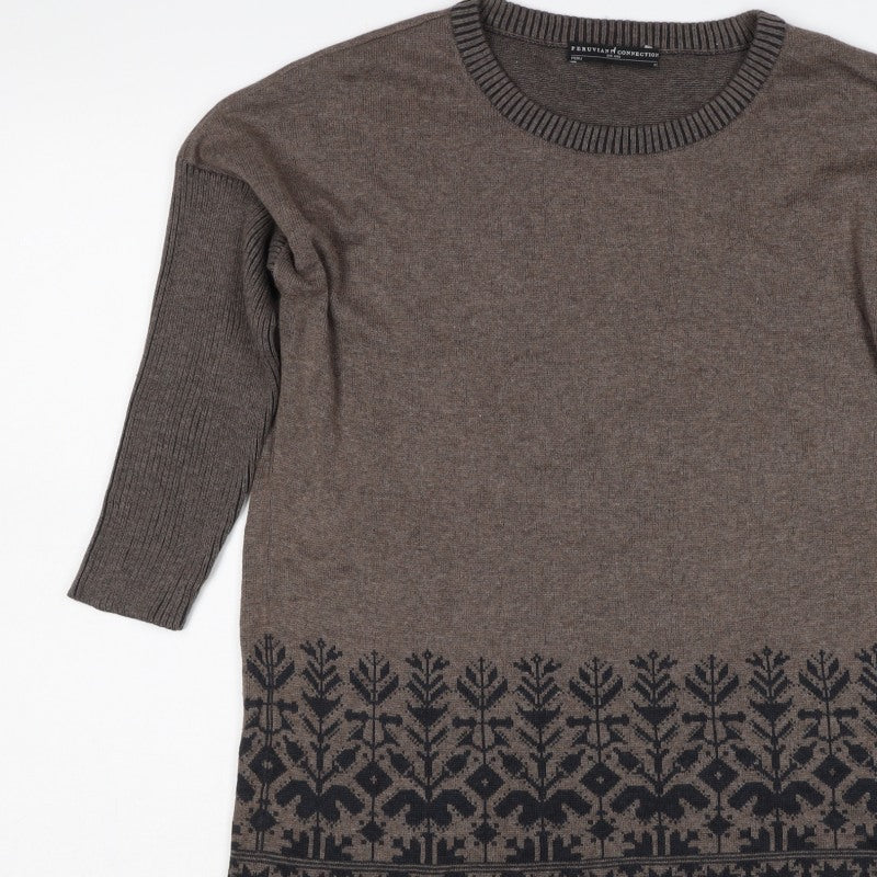 Peruvian Connection Women Brown XS Pima Cotton Fair Isle Tunic Jumper