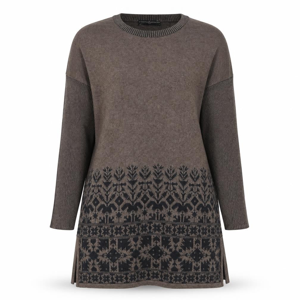 Peruvian Connection Women Brown XS Pima Cotton Fair Isle Tunic Jumper