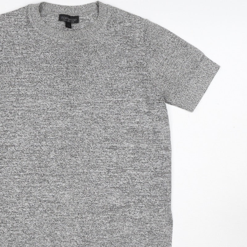 Topshop Women Grey Marl Knit Tunic T-Shirt UK 10 Short Sleeve