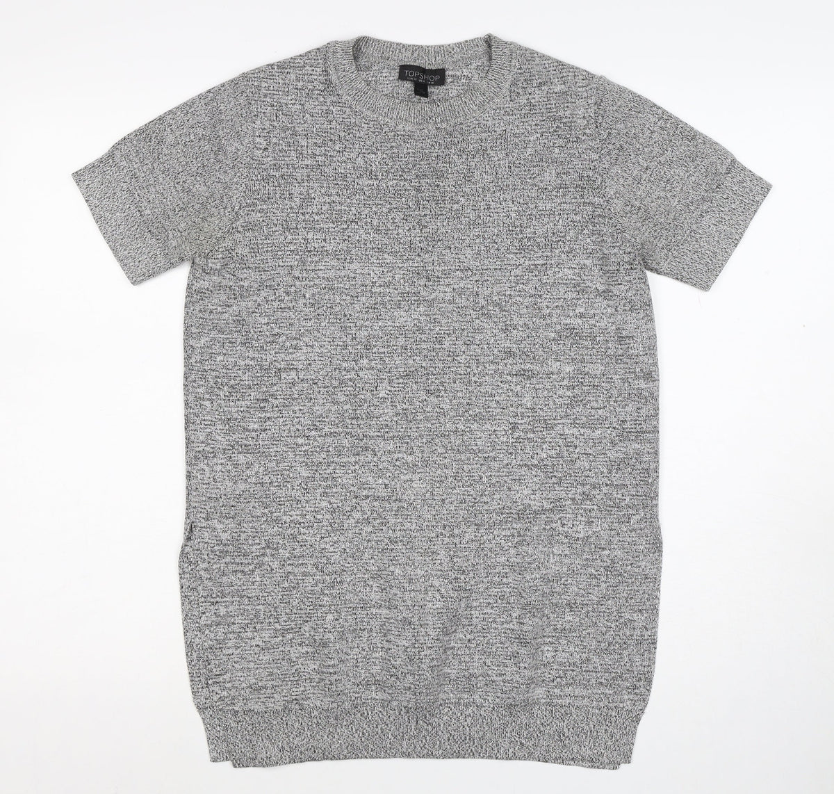 Topshop Women Grey Marl Knit Tunic T-Shirt UK 10 Short Sleeve