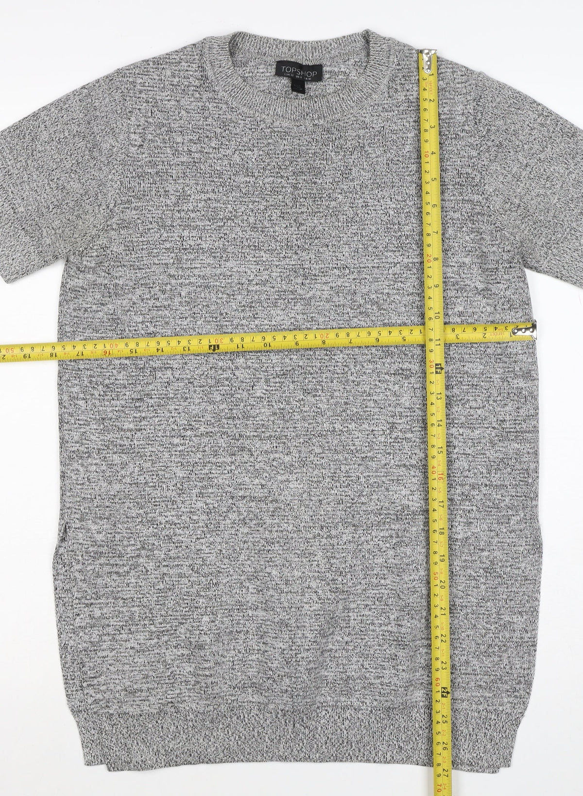 Topshop Women Grey Marl Knit Tunic T-Shirt UK 10 Short Sleeve