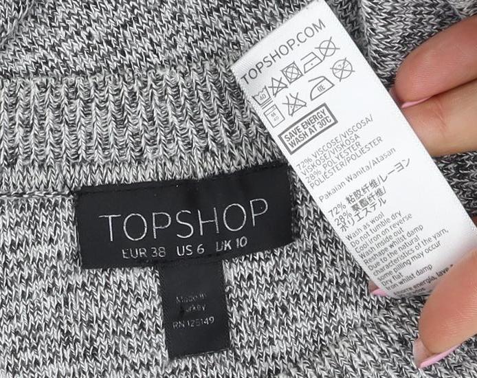 Topshop Women Grey Marl Knit Tunic T-Shirt UK 10 Short Sleeve
