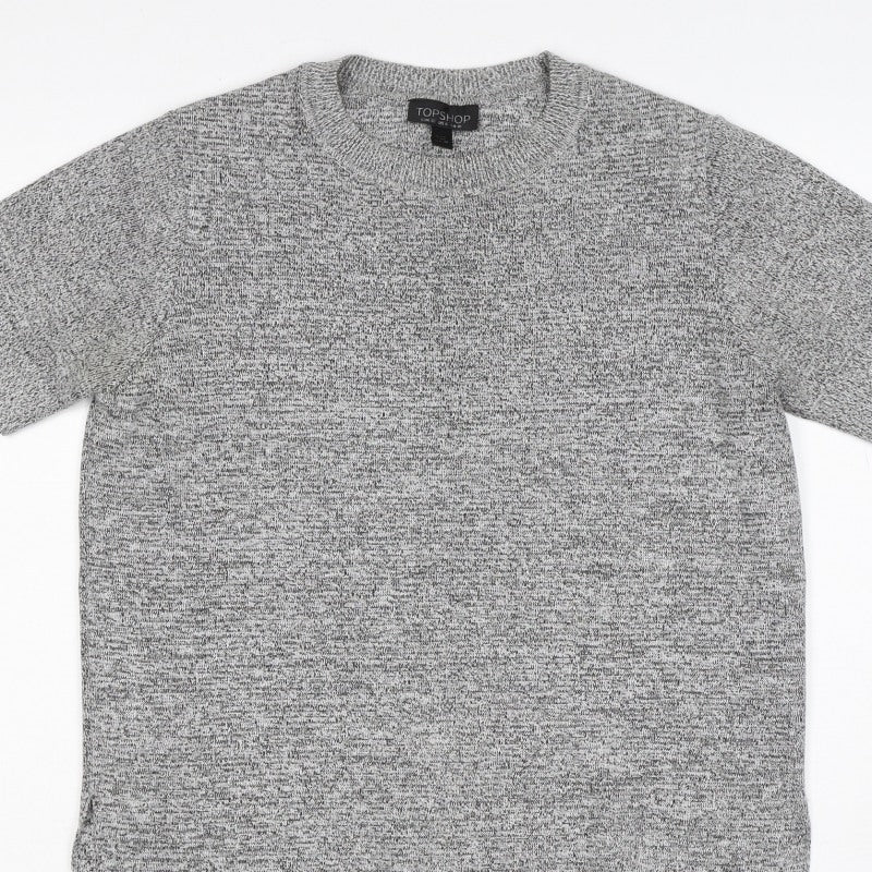 Topshop Women Grey Marl Knit Tunic T-Shirt UK 10 Short Sleeve