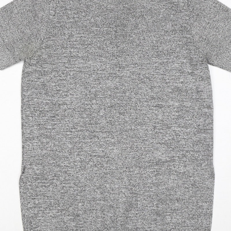 Topshop Women Grey Marl Knit Tunic T-Shirt UK 10 Short Sleeve