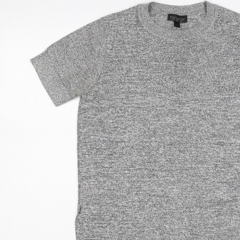 Topshop Women Grey Marl Knit Tunic T-Shirt UK 10 Short Sleeve