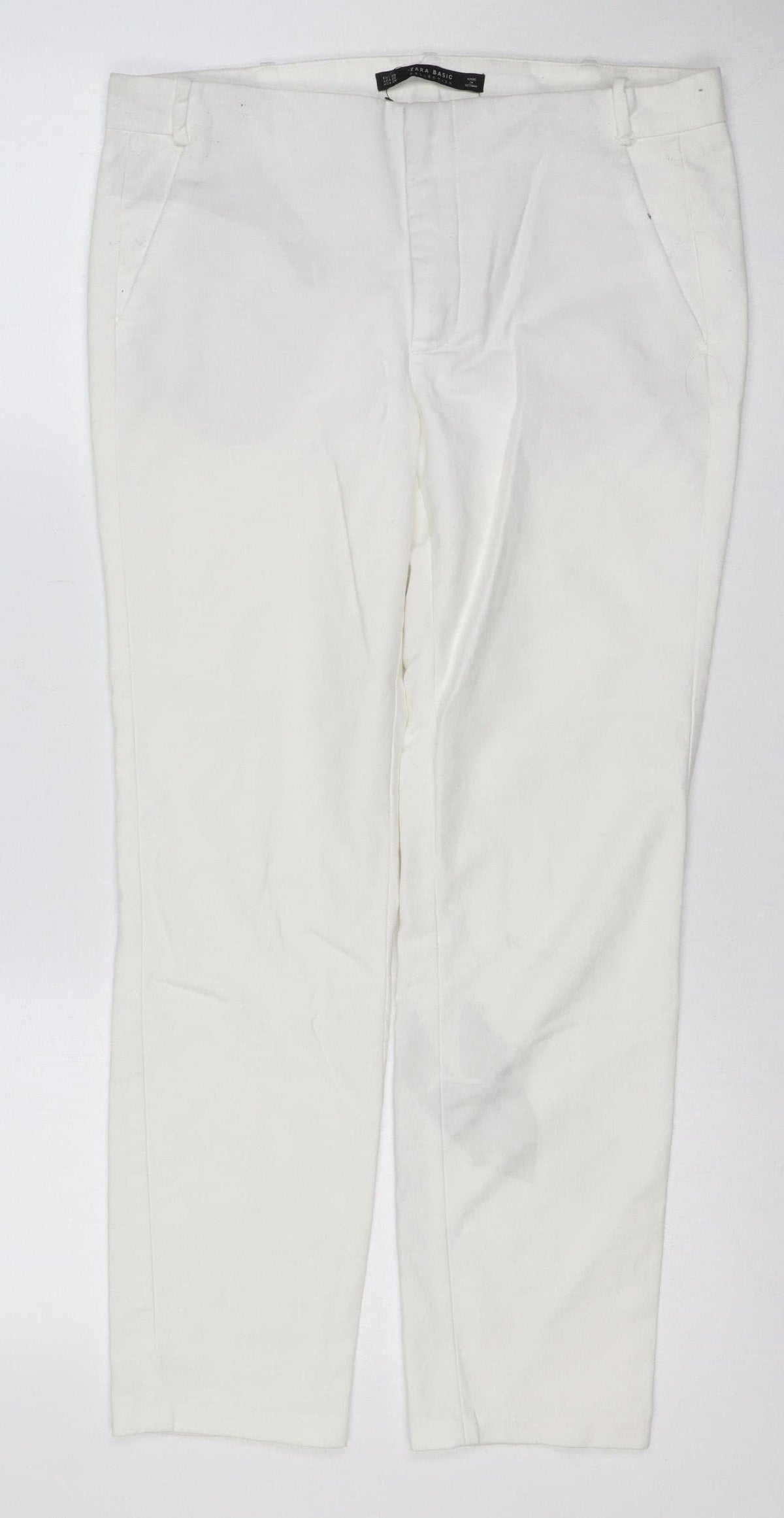 Zara Basic Women White UK 10 Straight Leg Tailored Trousers