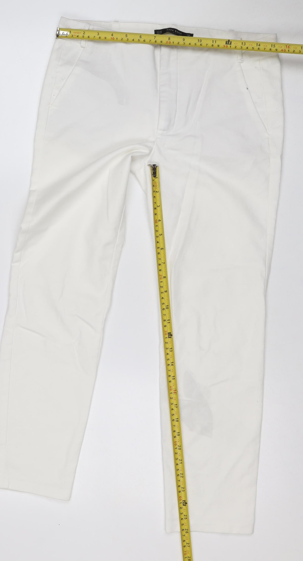 Zara Basic Women White UK 10 Straight Leg Tailored Trousers