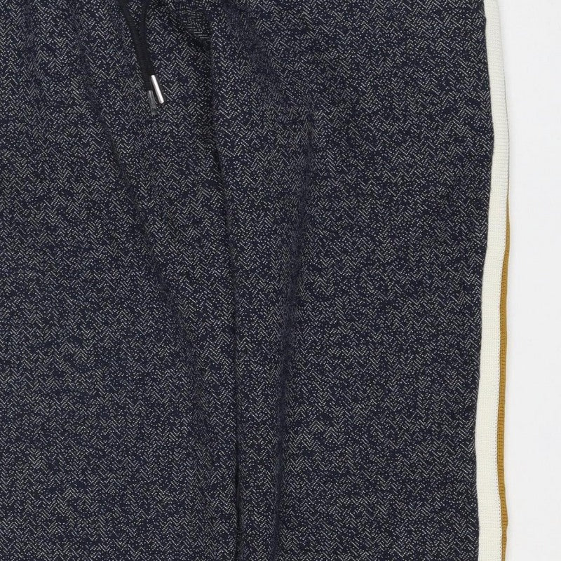 Marks and Spencer Women Blue UK 12 Herringbone Side Stripe Track Pants