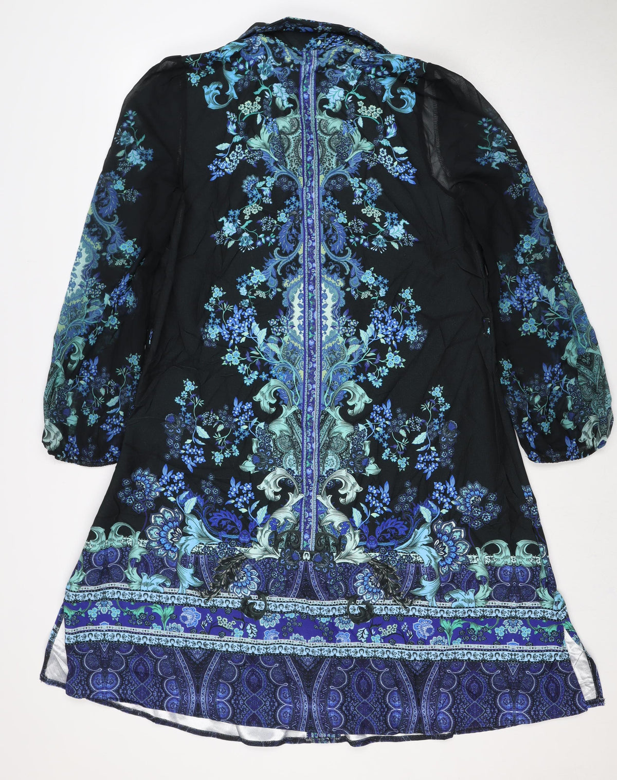 Lipsy London Women Black Blue Floral Knee Length Shirt Dress UK 14