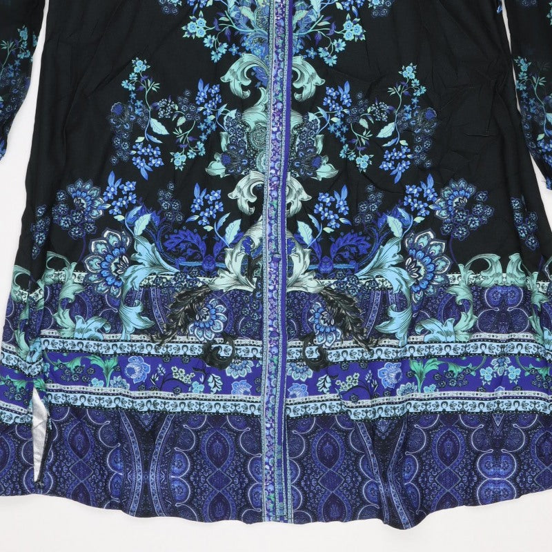 Lipsy London Women Black Blue Floral Knee Length Shirt Dress UK 14