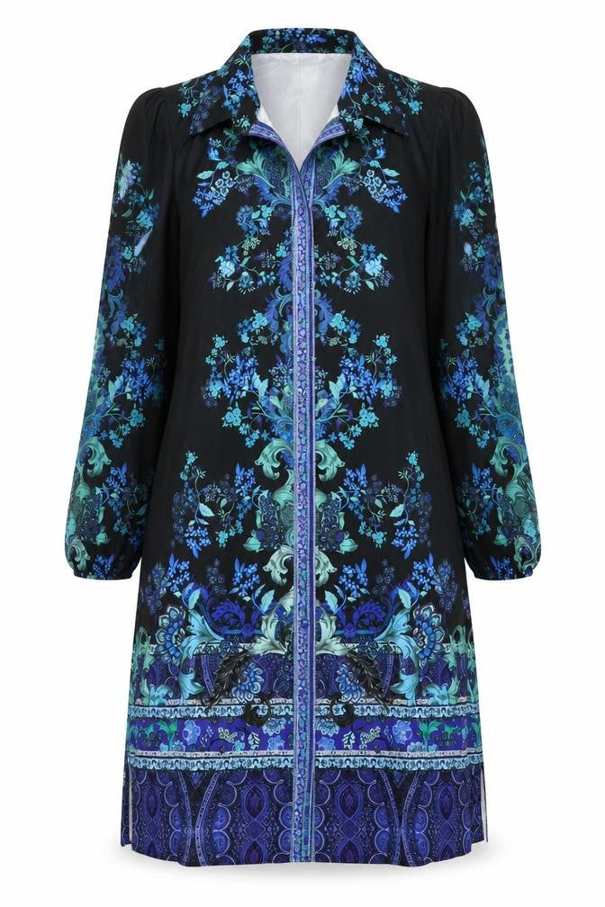 Lipsy London Women Black Blue Floral Knee Length Shirt Dress UK 14