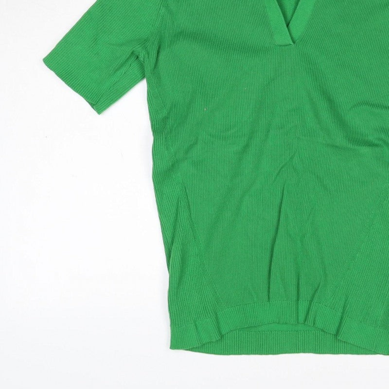 M&S Collection Women Green M Ribbed Roll Neck Short Sleeve Knit Top