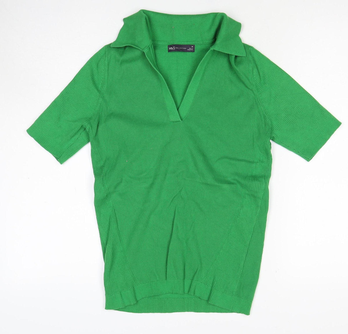 M&S Collection Women Green M Ribbed Roll Neck Short Sleeve Knit Top