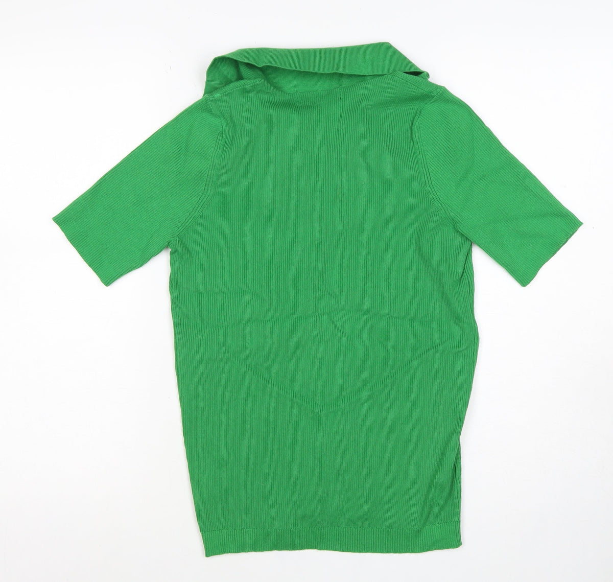 M&S Collection Women Green M Ribbed Roll Neck Short Sleeve Knit Top
