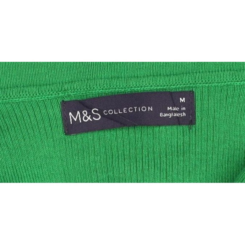 M&S Collection Women Green M Ribbed Roll Neck Short Sleeve Knit Top