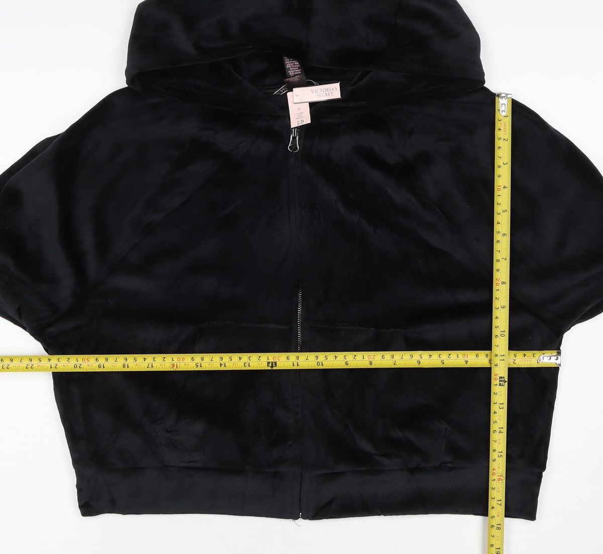 Victoria's Secret Women Black M Velour Full Zip Logo Hoodie
