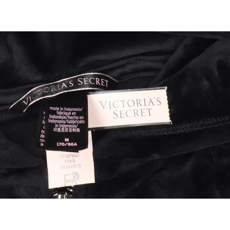 Victoria's Secret Women Black M Velour Full Zip Logo Hoodie