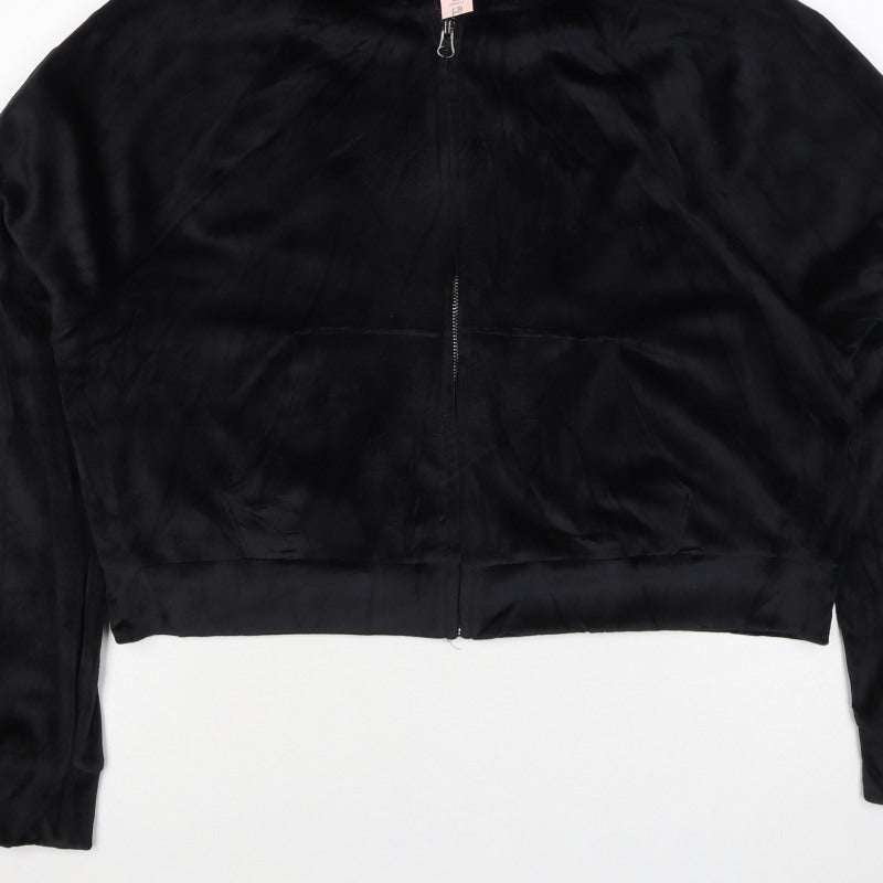 Victoria's Secret Women Black M Velour Full Zip Logo Hoodie