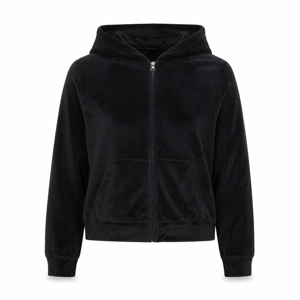 Victoria's Secret Women Black M Velour Full Zip Logo Hoodie