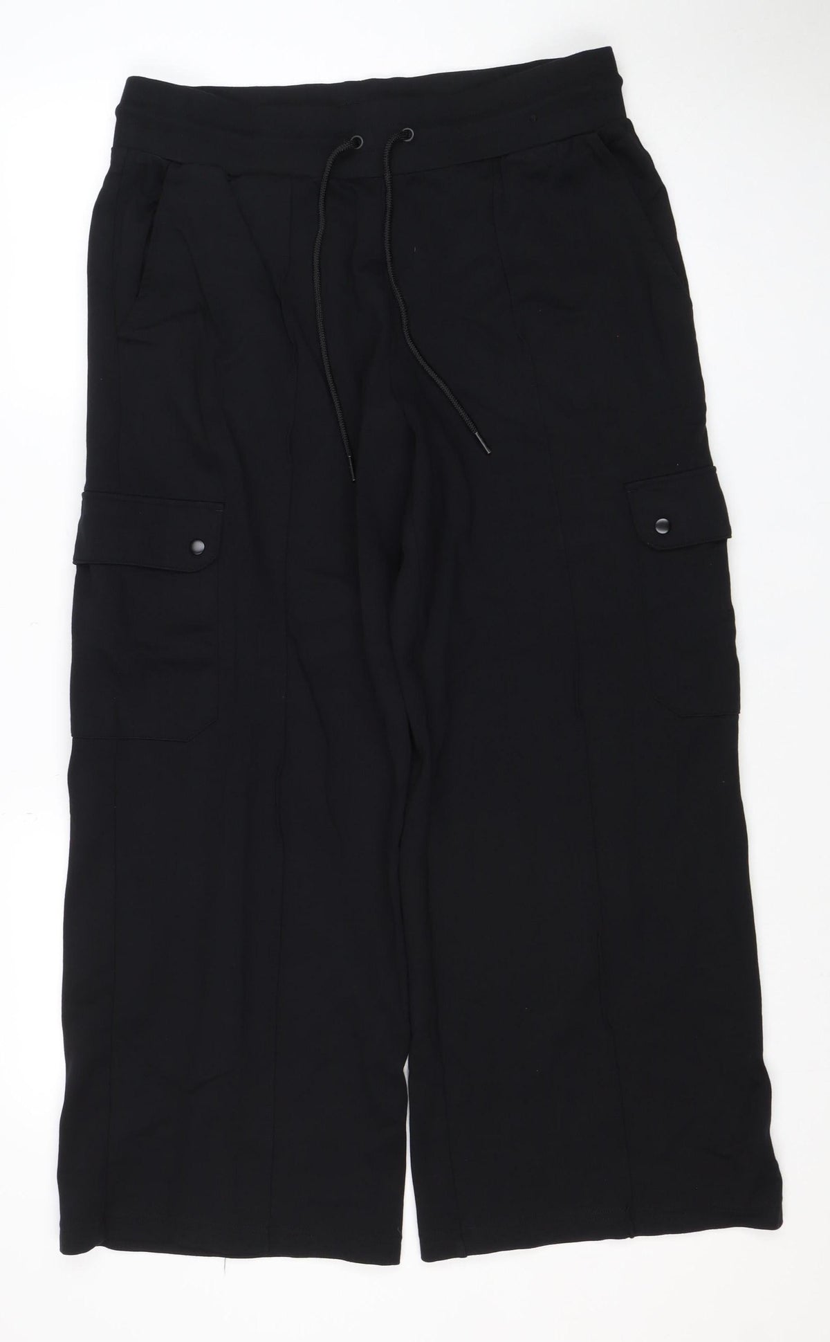 Marks & Spencer Women Black UK 16 Cargo Drawstring Trousers Stretch