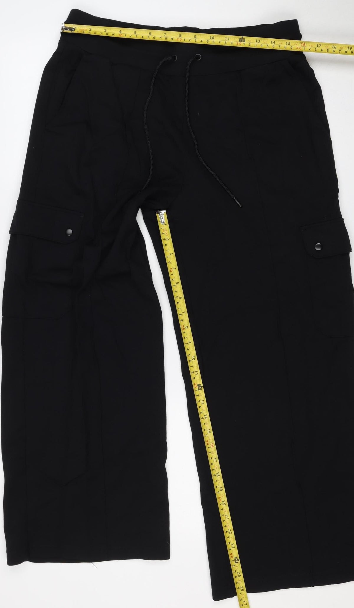 Marks & Spencer Women Black UK 16 Cargo Drawstring Trousers Stretch