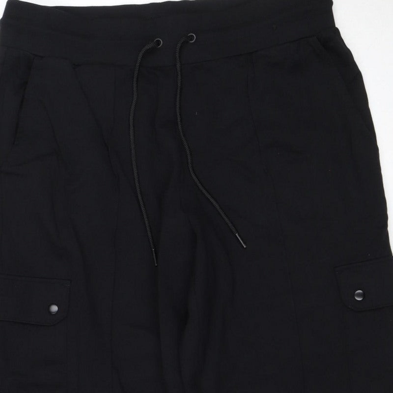 Marks & Spencer Women Black UK 16 Cargo Drawstring Trousers Stretch