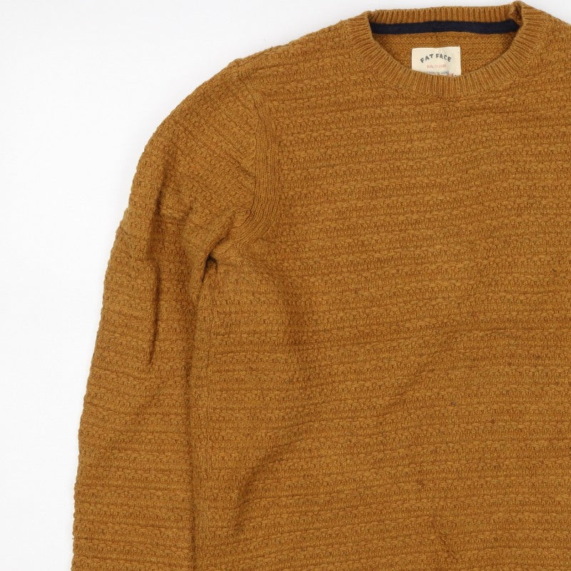 Fat Face Men’s Brown Size S Chunky Knit Crew Neck Pullover Jumper