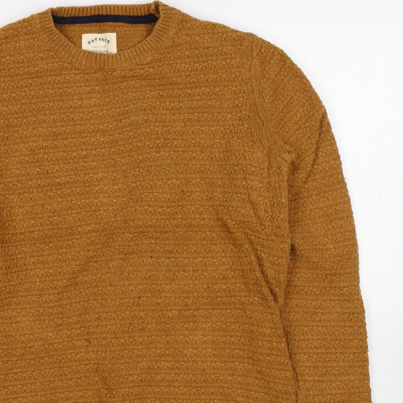 Fat Face Men’s Brown Size S Chunky Knit Crew Neck Pullover Jumper