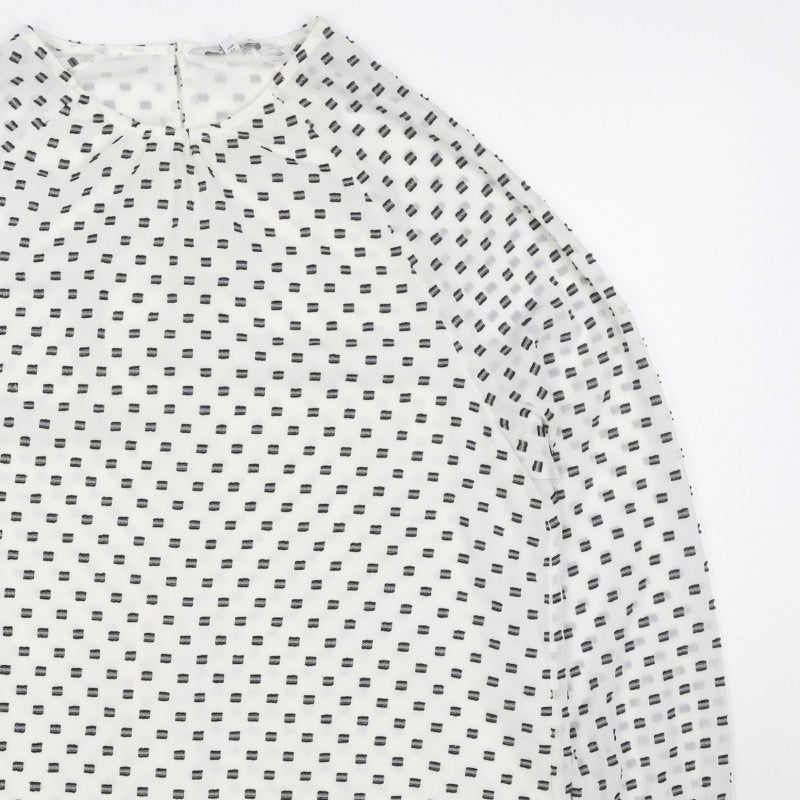 Next Women White Black Geometric Long Sleeve Bell Sleeve Blouse UK 16