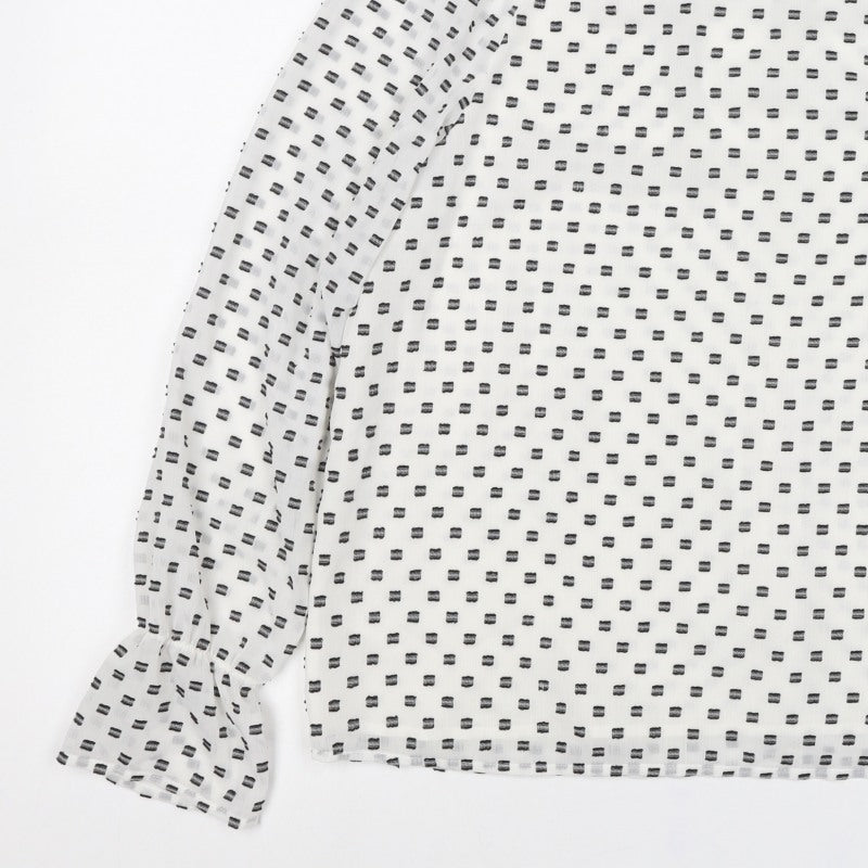 Next Women White Black Geometric Long Sleeve Bell Sleeve Blouse UK 16