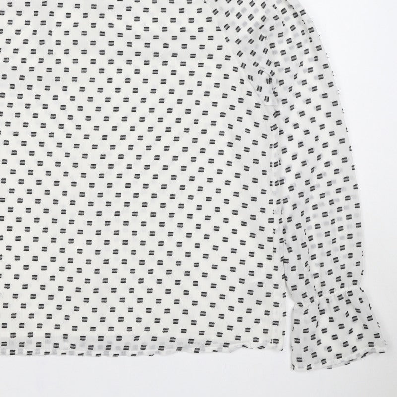Next Women White Black Geometric Long Sleeve Bell Sleeve Blouse UK 16