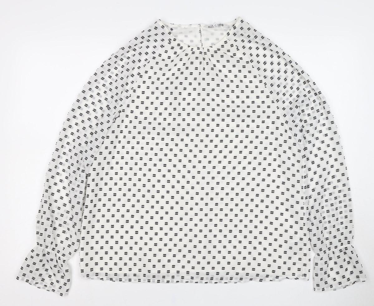 Next Women White Black Geometric Long Sleeve Bell Sleeve Blouse UK 16