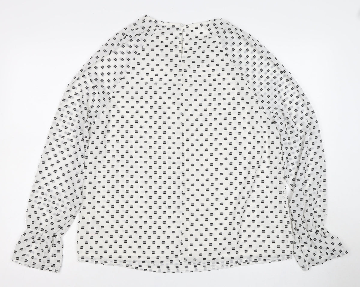 Next Women White Black Geometric Long Sleeve Bell Sleeve Blouse UK 16