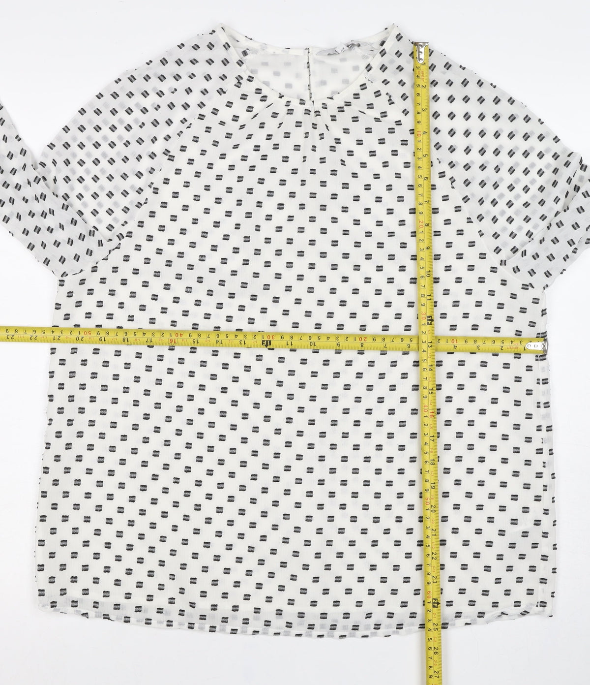 Next Women White Black Geometric Long Sleeve Bell Sleeve Blouse UK 16