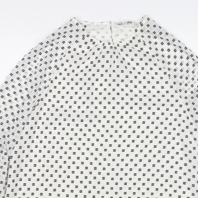 Next Women White Black Geometric Long Sleeve Bell Sleeve Blouse UK 16