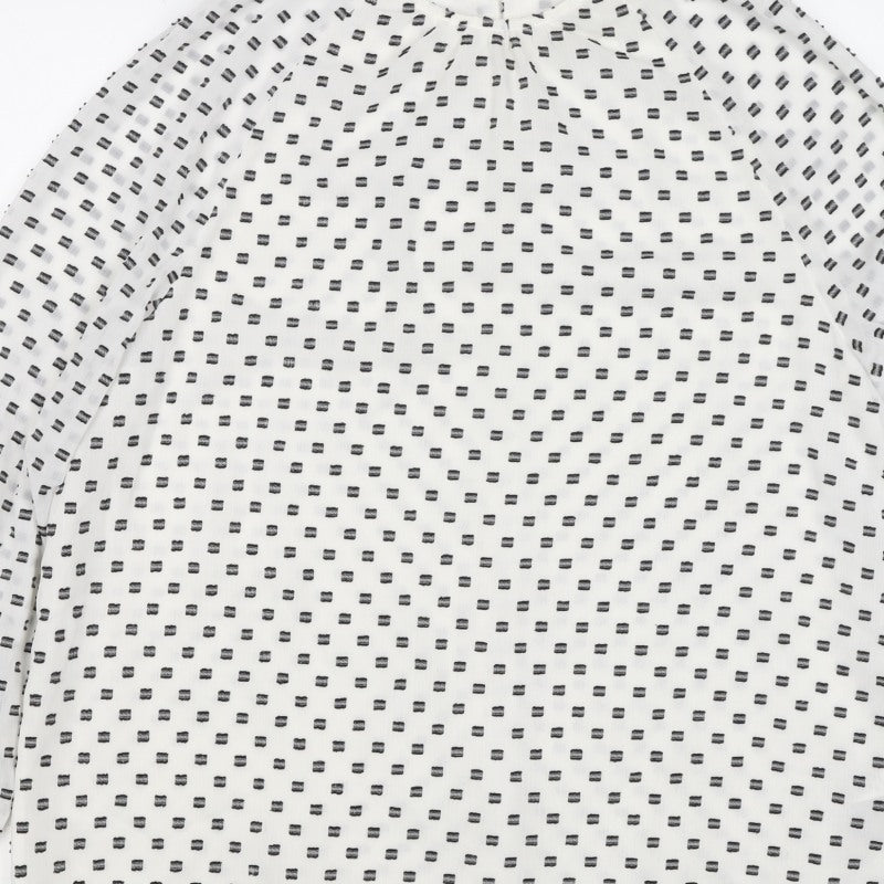 Next Women White Black Geometric Long Sleeve Bell Sleeve Blouse UK 16