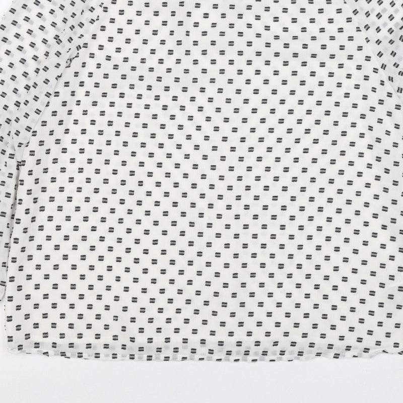 Next Women White Black Geometric Long Sleeve Bell Sleeve Blouse UK 16