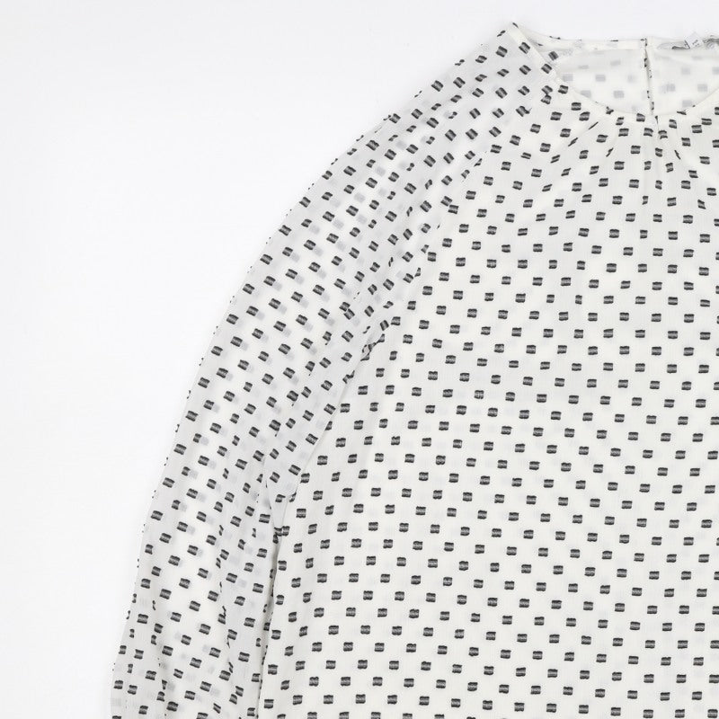 Next Women White Black Geometric Long Sleeve Bell Sleeve Blouse UK 16