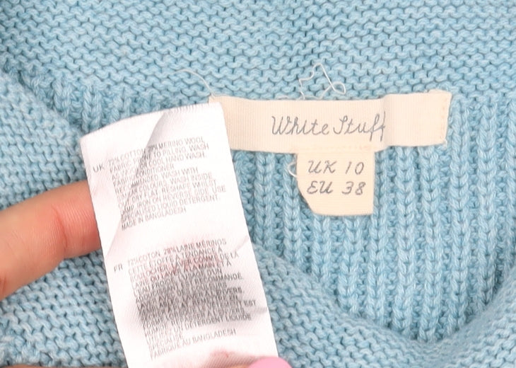 White Stuff Women Blue Merino Wool UK 10 Scoop Neck Knit Jumper
