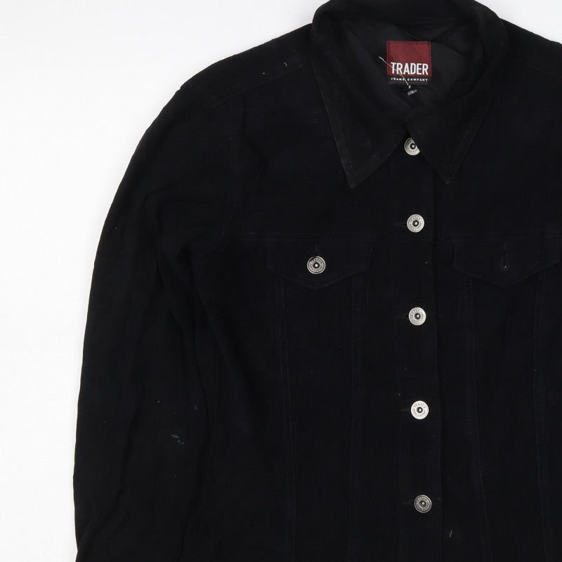 Trader Women’s Black UK 8 Button-Up Basic Jacket Collared Stretch