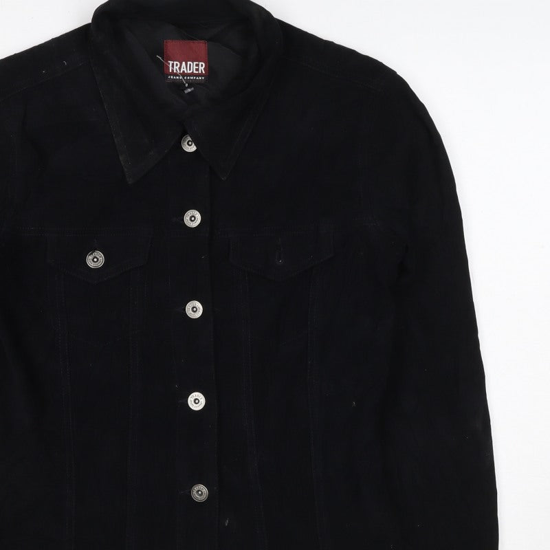 Trader Women’s Black UK 8 Button-Up Basic Jacket Collared Stretch