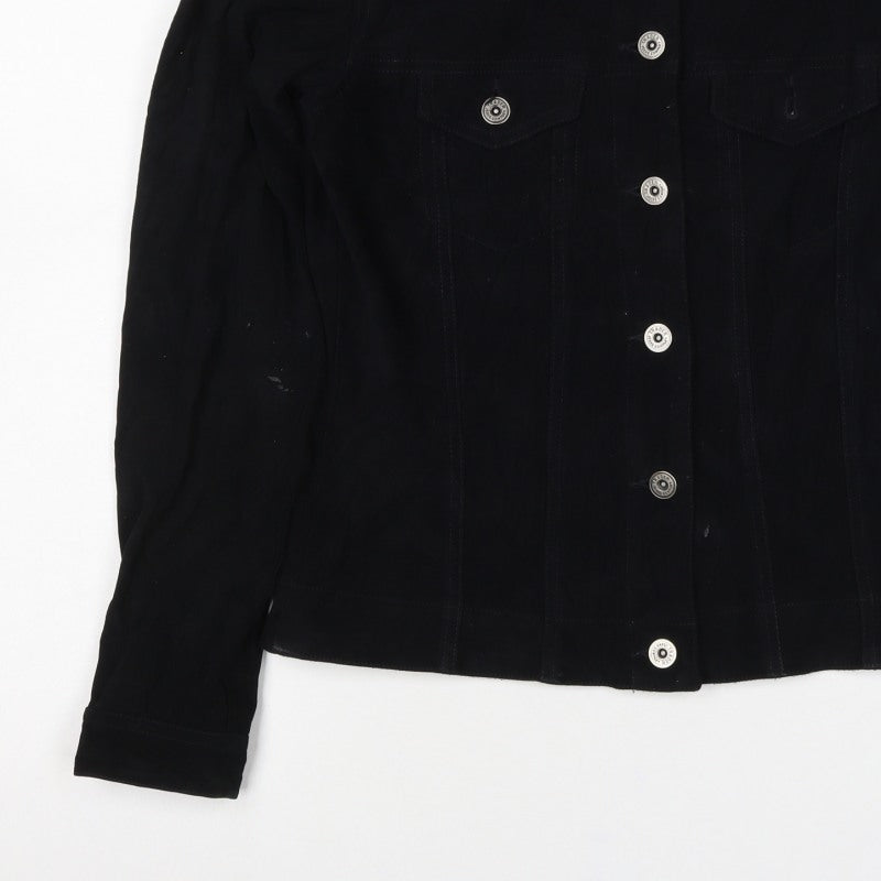 Trader Women’s Black UK 8 Button-Up Basic Jacket Collared Stretch
