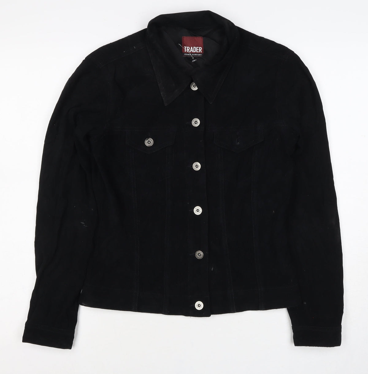 Trader Women’s Black UK 8 Button-Up Basic Jacket Collared Stretch
